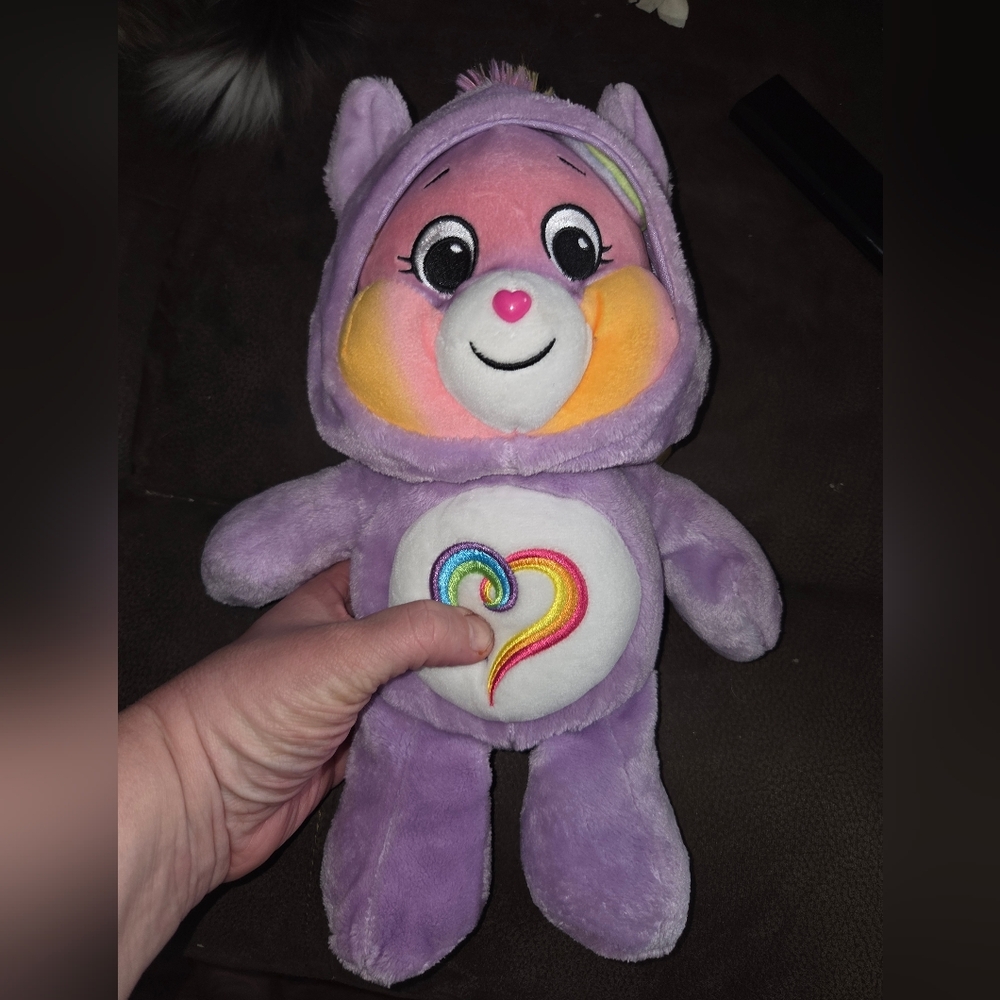 Charming Purple Stuffed Care Bears with Rainbow Heart